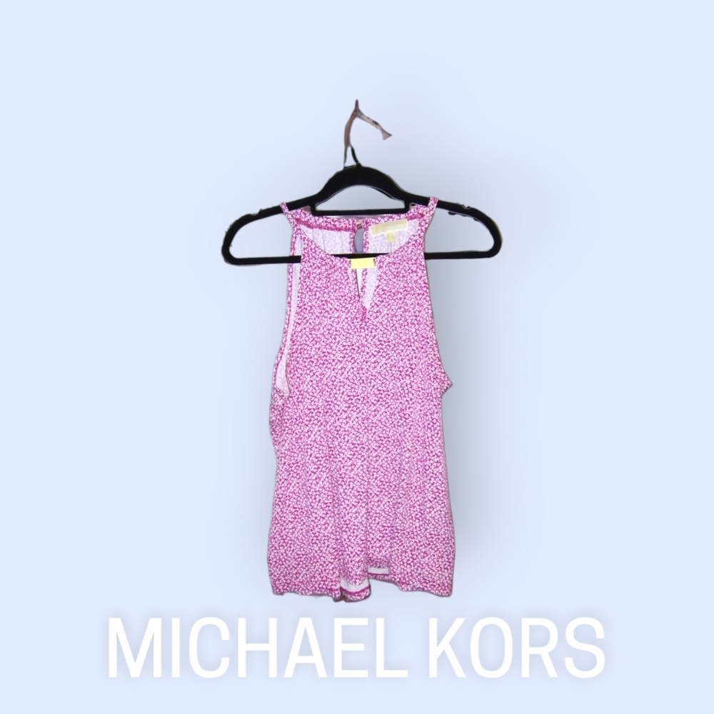 Michael Kors Womens Pink Camelia Rose Blouse Top Size L w Gold Accents